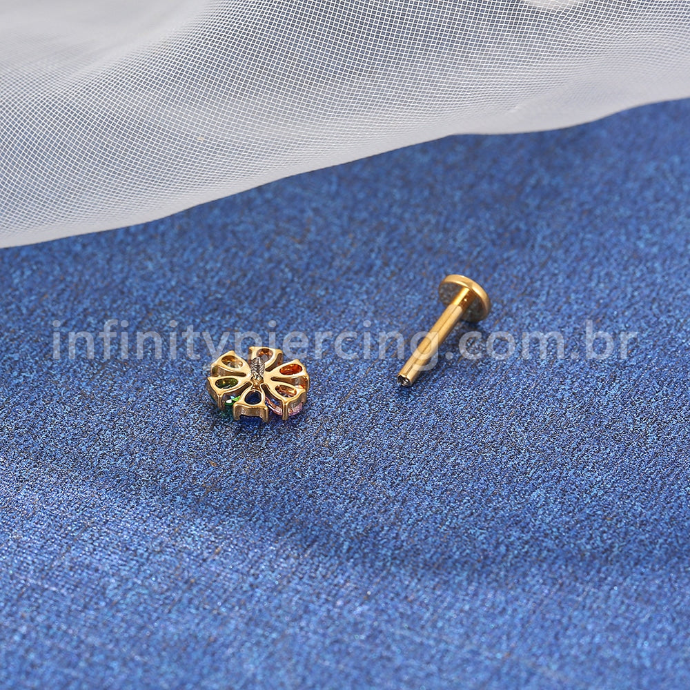 Piercing Labret Aço Cirúrgico Flor Zircônia