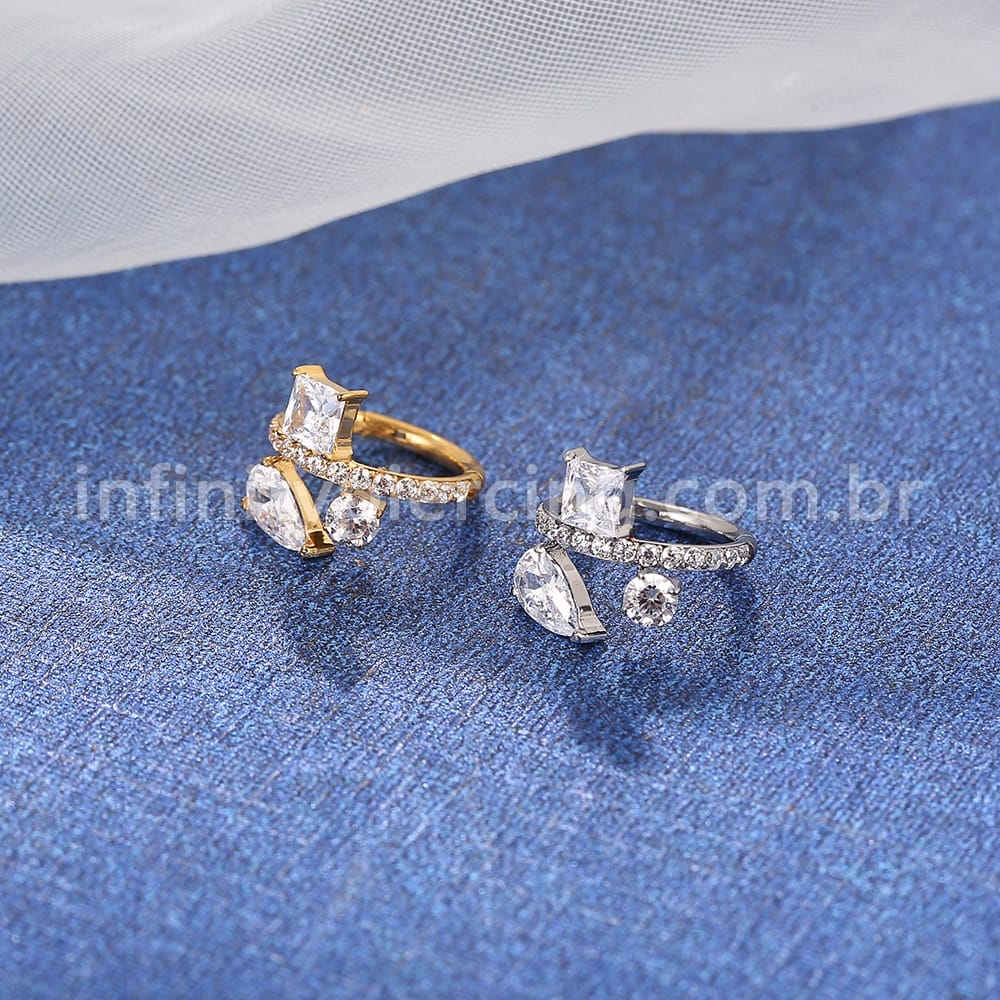 Piercing Argola Titânio Segmento Articulado Gota/Quadrado/Redondo Zircônia