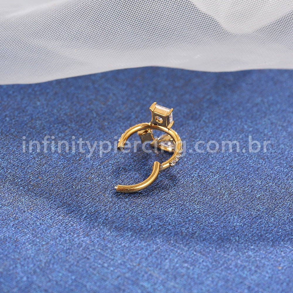 Piercing Argola Titânio Segmento Articulado Gota/Quadrado/Redondo Zircônia