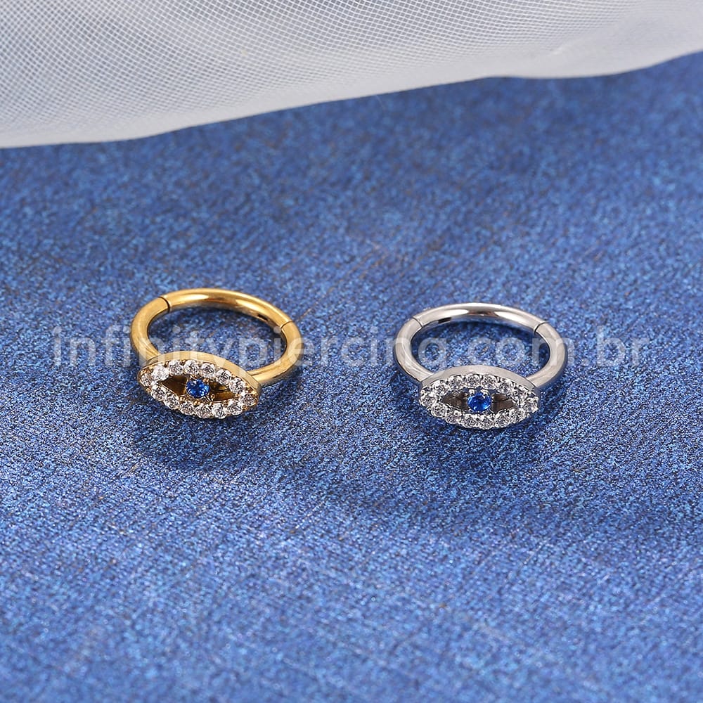 Piercing Argola Aço Cirúrgico Segmento Articulado Olho Zircônia Cravejada
