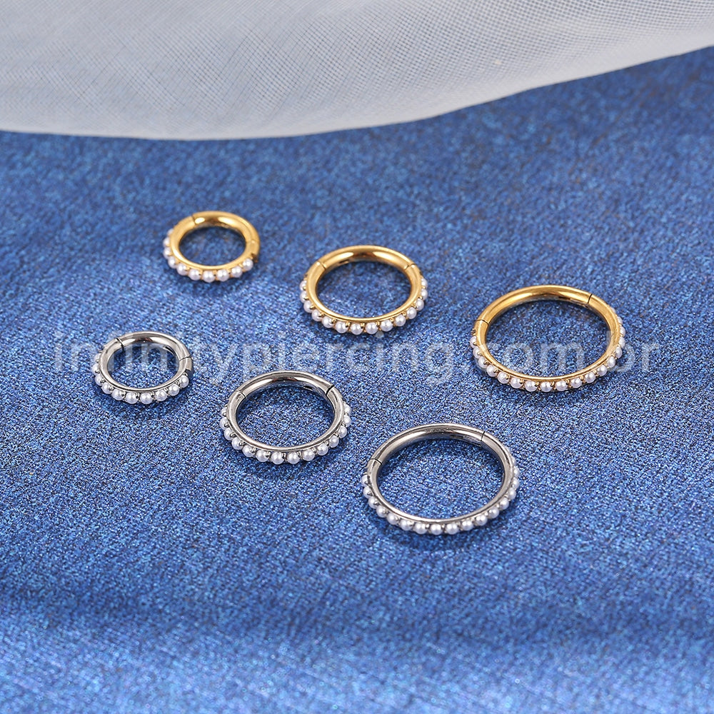 Piercing Argola Titânio Segmento Articulado Perola Cravejada
