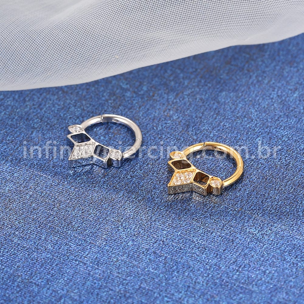 Piercing Argola Aço Cirúrgico Segmento Articulado Detalhada Vazada Zircônia Cravejada