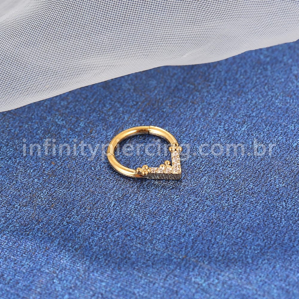 Piercing Argola Aço Cirúrgico Segmento Articulado Detalhe V Zircônia Cravejada