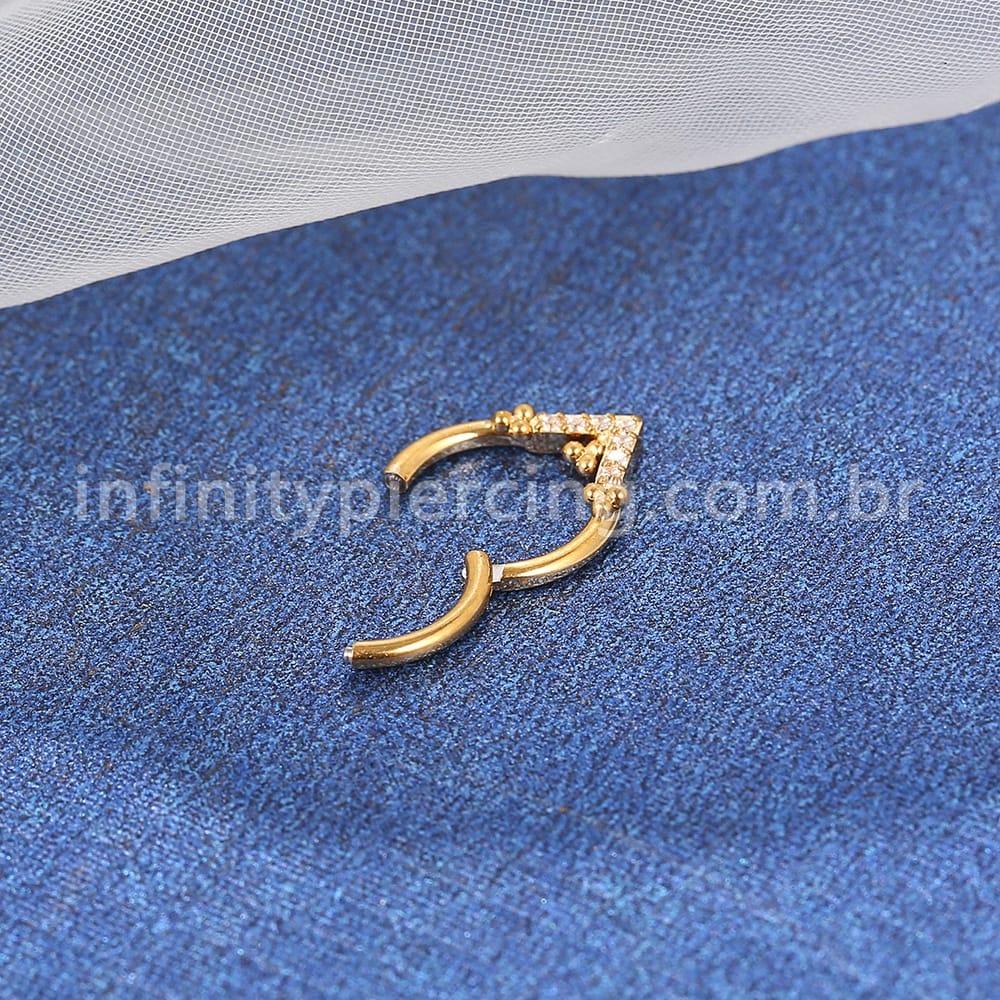 Piercing Argola Aço Cirúrgico Segmento Articulado Detalhe V Zircônia Cravejada