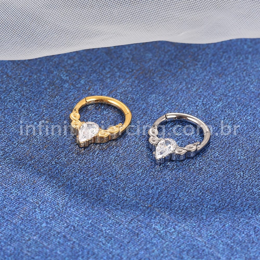 Piercing Argola Titânio Segmento Articulado Detalhada Zircônia Gota