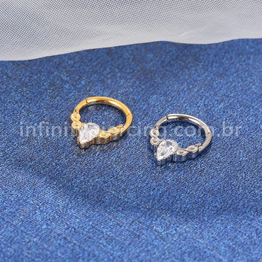 Piercing Argola Titânio Segmento Articulado Detalhada Zircônia Gota