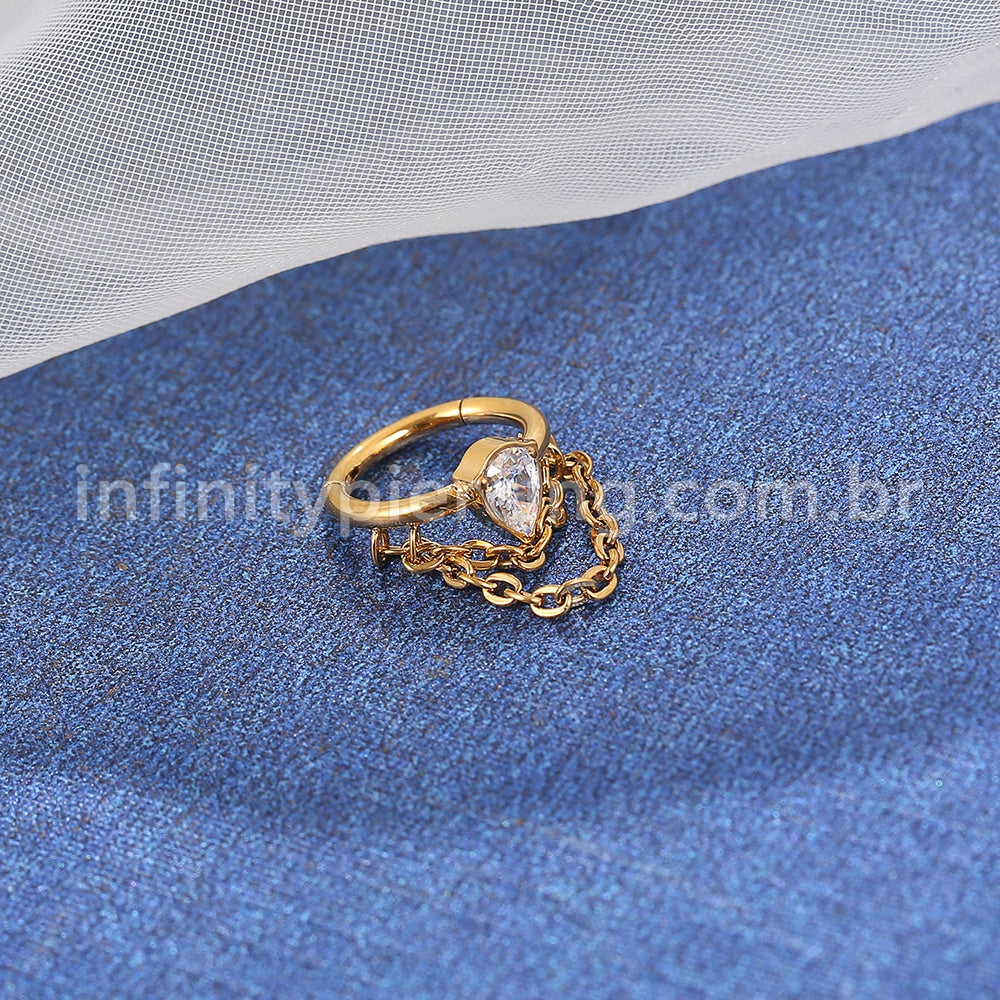 Piercing Argola Titânio Segmento Articulado Corrente Zircônia Gota