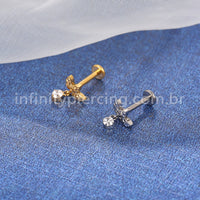 Piercing Labret Titânio Folhas Com Pingente Zircônia