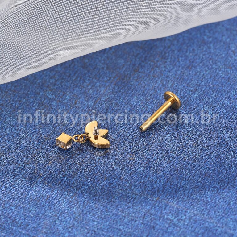 Piercing Labret Titânio Folhas Com Pingente Zircônia