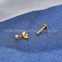 Piercing Labret Titânio Folhas Com Pingente Zircônia