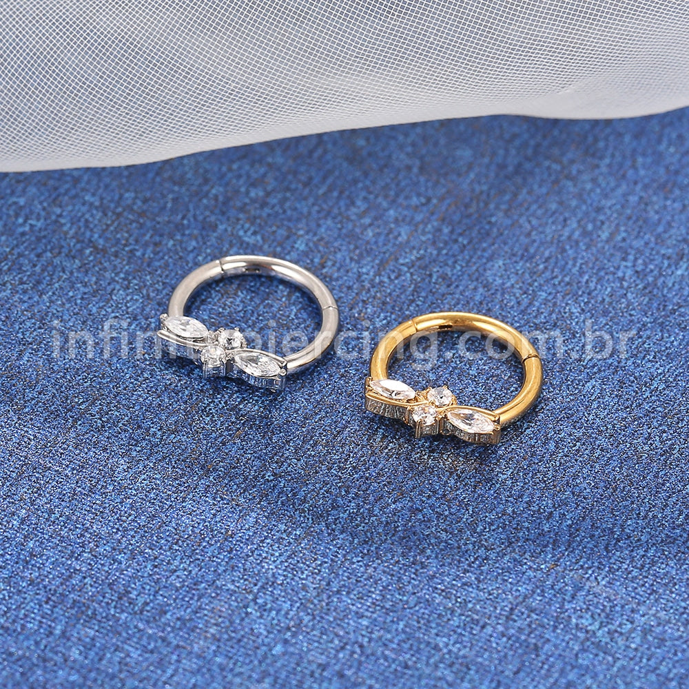 Piercing Argola Aço Cirúrgico Segmento Articulado Detalhada Zircônia Cravejada