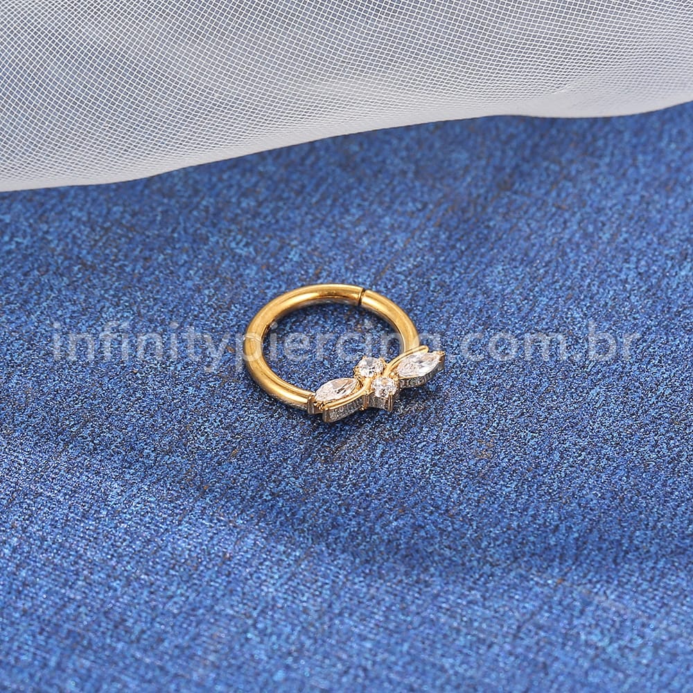 Piercing Argola Aço Cirúrgico Segmento Articulado Detalhada Zircônia Cravejada