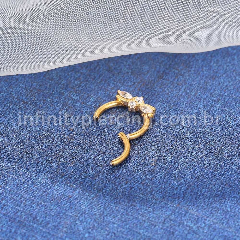 Piercing Argola Aço Cirúrgico Segmento Articulado Detalhada Zircônia Cravejada