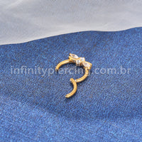 Piercing Argola Aço Cirúrgico Segmento Articulado Detalhada Zircônia Cravejada