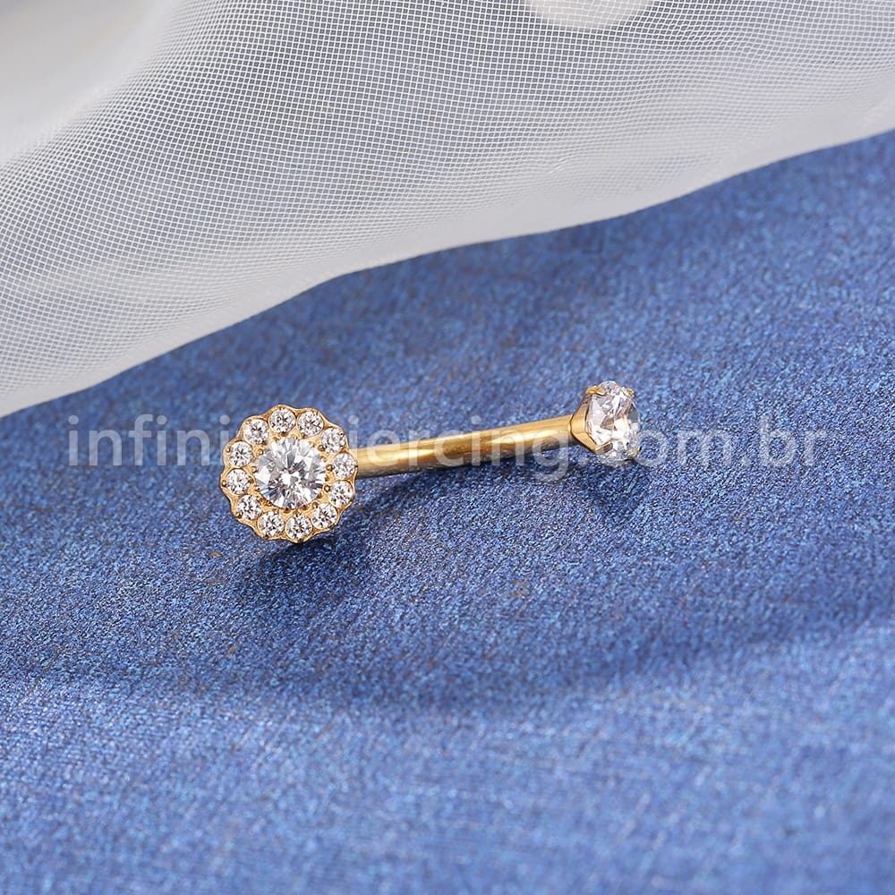 Piercing Banana Titânio Flor Zircônia