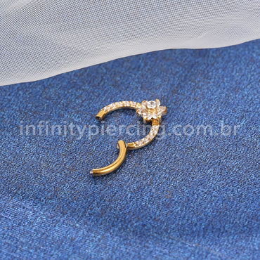 Piercing Argola Titânio Segmento Articulado Flor Zircônia Cravejada