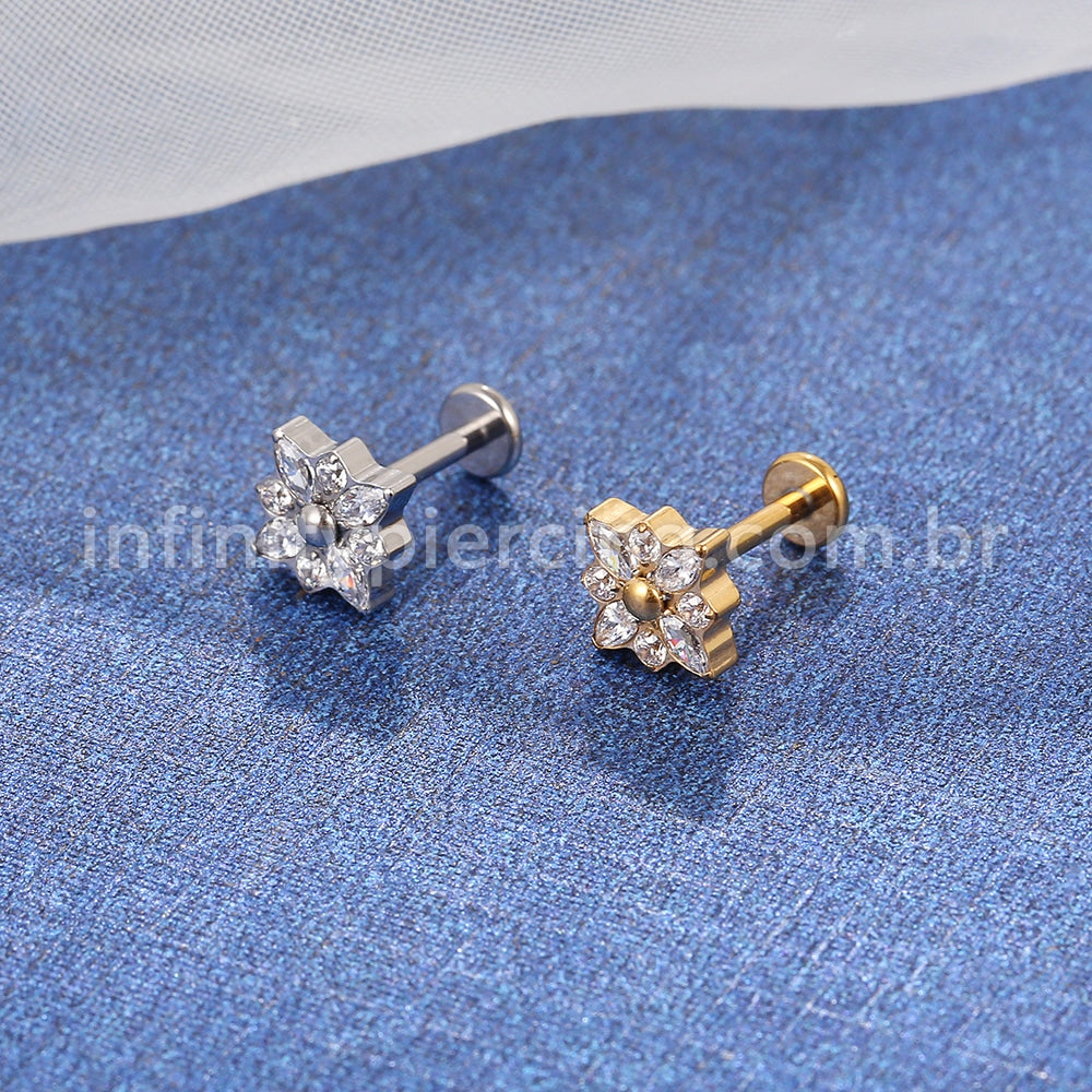 Piercing Labret Titânio Flor Zircônia