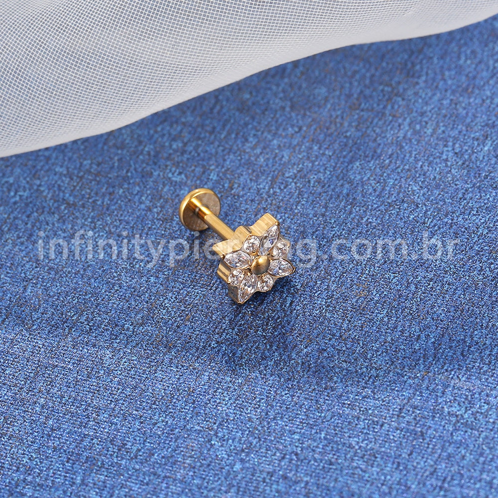 Piercing Labret Titânio Flor Zircônia