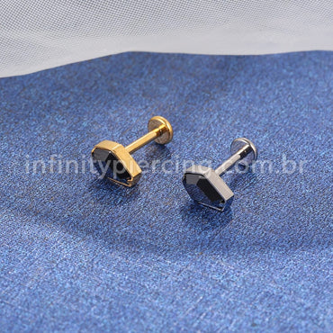 Piercing Labret Titânio Caixão Zircônia Preta