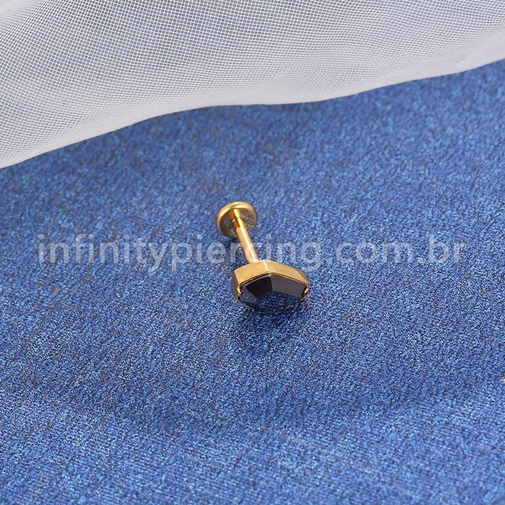 Piercing Labret Titânio Caixão Zircônia Preta