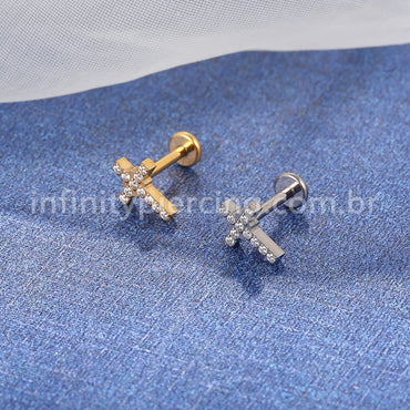 Piercing Labret Titânio Cruz Zircônia