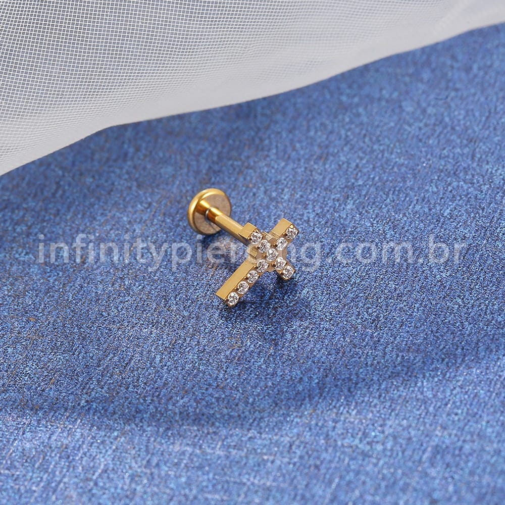 Piercing Labret Titânio Cruz Zircônia