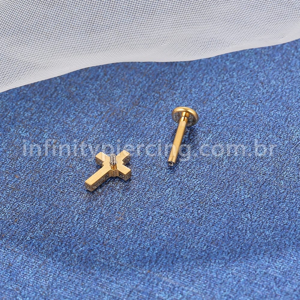 Piercing Labret Titânio Cruz Zircônia
