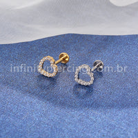 Piercing Labret Aço Cirúrgico Coração Zircônia Cravejada 1.2X8 10026