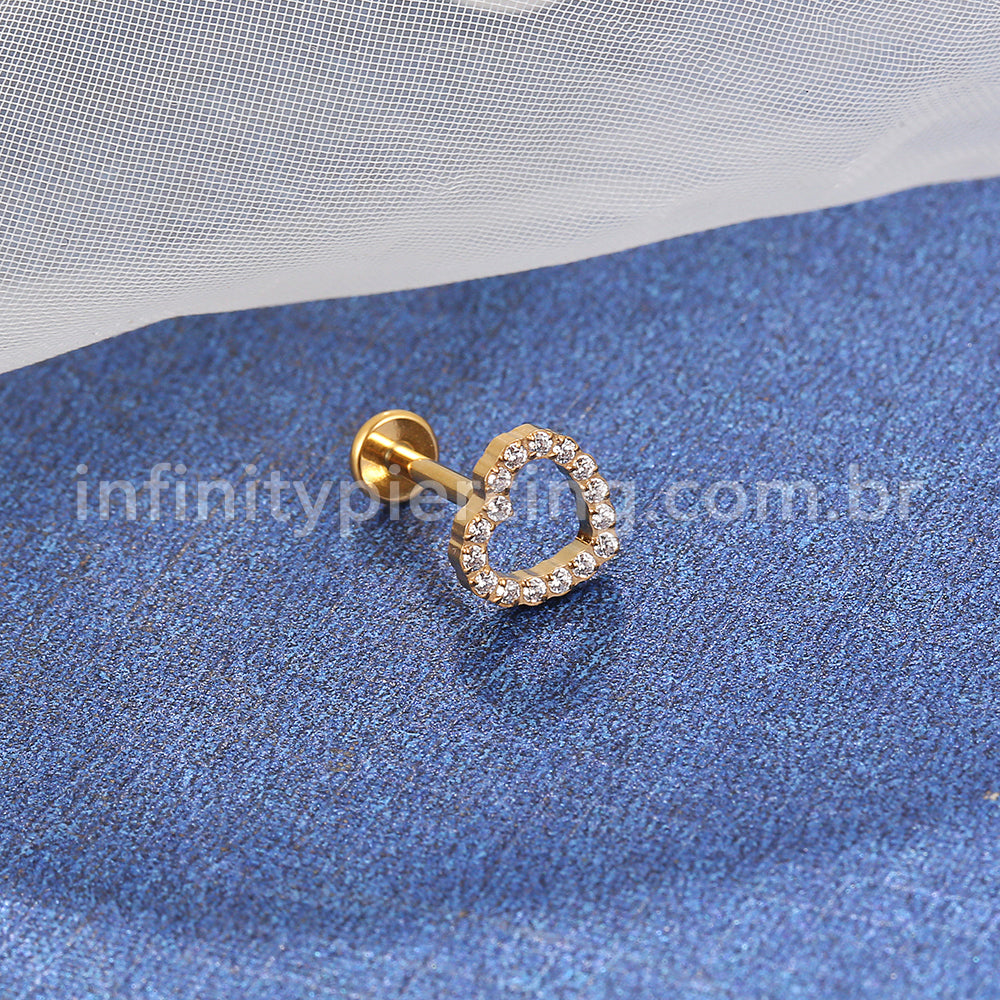 Piercing Labret Aço Cirúrgico Coração Zircônia Cravejada 1.2X8 10026
