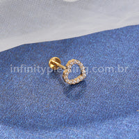 Piercing Labret Aço Cirúrgico Coração Zircônia Cravejada 1.2X8 10026