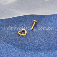 Piercing Labret Aço Cirúrgico Coração Zircônia Cravejada 1.2X8 10026