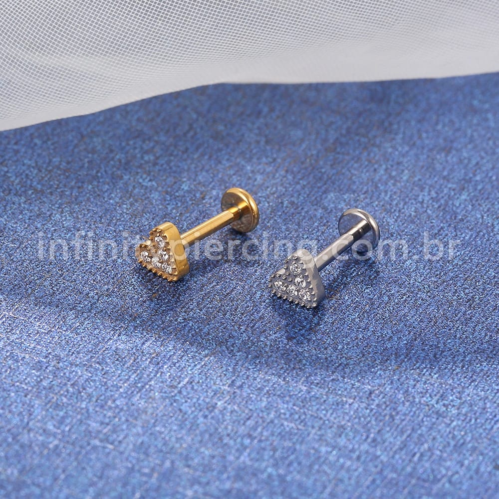 Piercing Labret Titânio Coração Zircônia