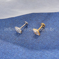 Piercing Labret Titânio Losango 2 Zircônias