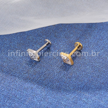 Piercing Labret Titânio Losango 2 Zircônias
