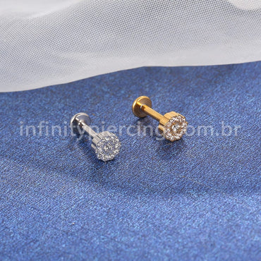 Piercing Labret Aço Cirúrgico Flor Zircônia