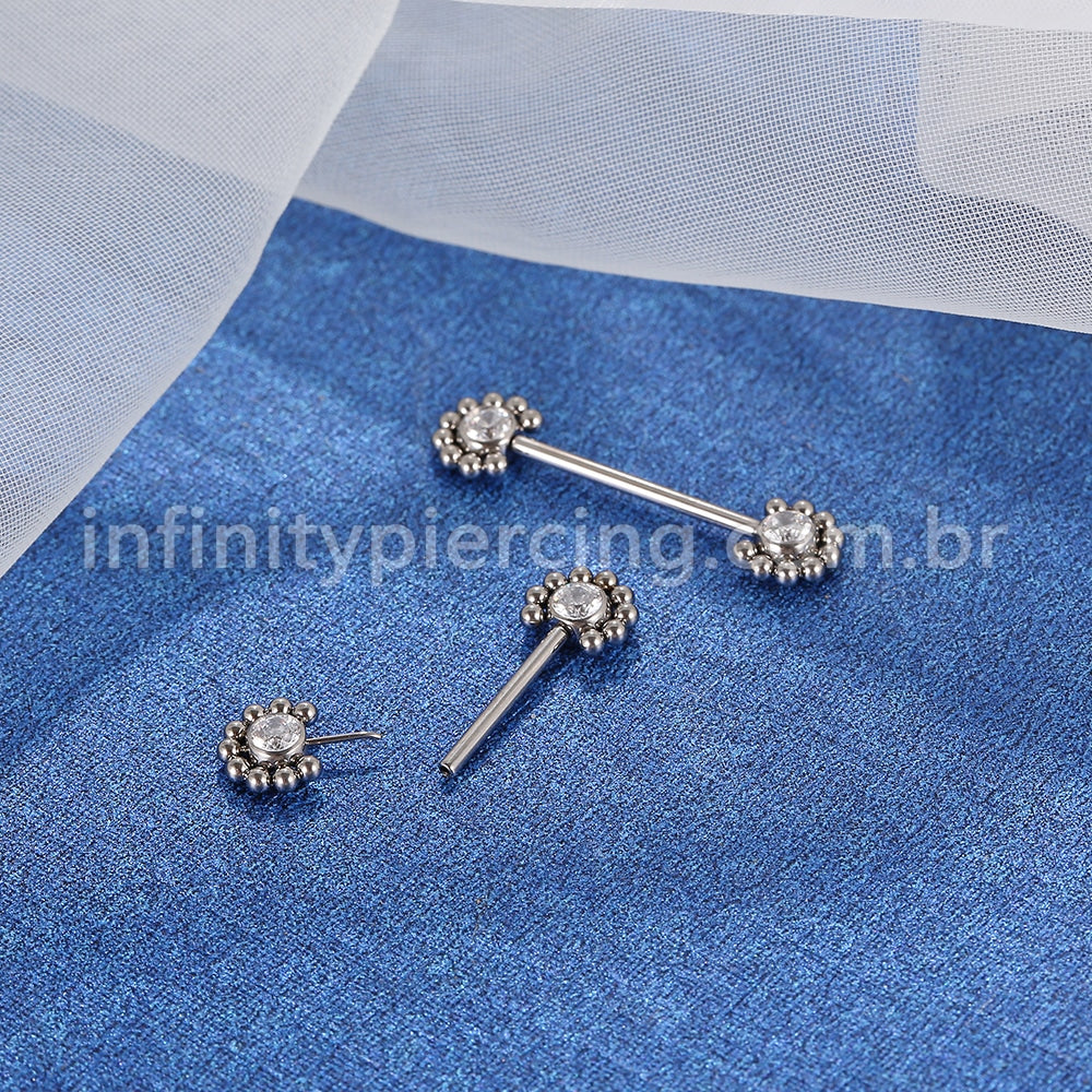 Piercing Mamilo Titânio Push Pin Indiano Zircônia