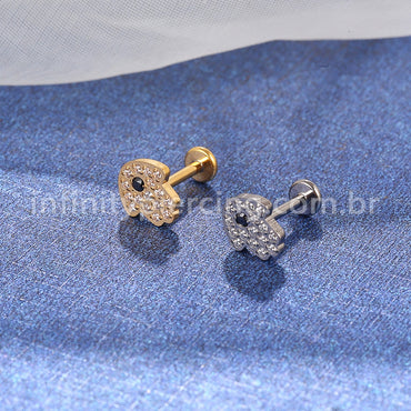 Piercing Labret Titânio Mão de Fátima Zircônia
