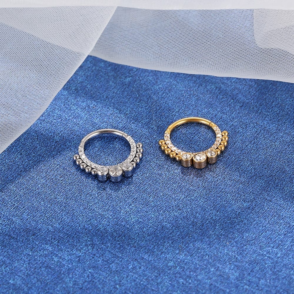 Piercing Argola Segmentada Aço Cirúrgico Zircônia 3 Pedras