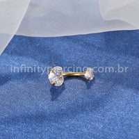 Piercing Aço Cirúrgico Banana 2 Pedras Zircônia Cravejada Coração