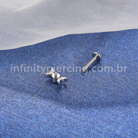 Piercing Labret Aço Cirúrgico 2 Luas / Zircônia