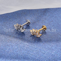 Piercing Labret Aço Cirúrgico 5 Pétalas Zircônia