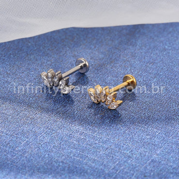 Piercing Labret Aço Cirúrgico 5 Pétalas Zircônia
