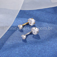 Piercing Aço Cirúrgico Banana 2 Pedras Zircônia Cravejada Coração