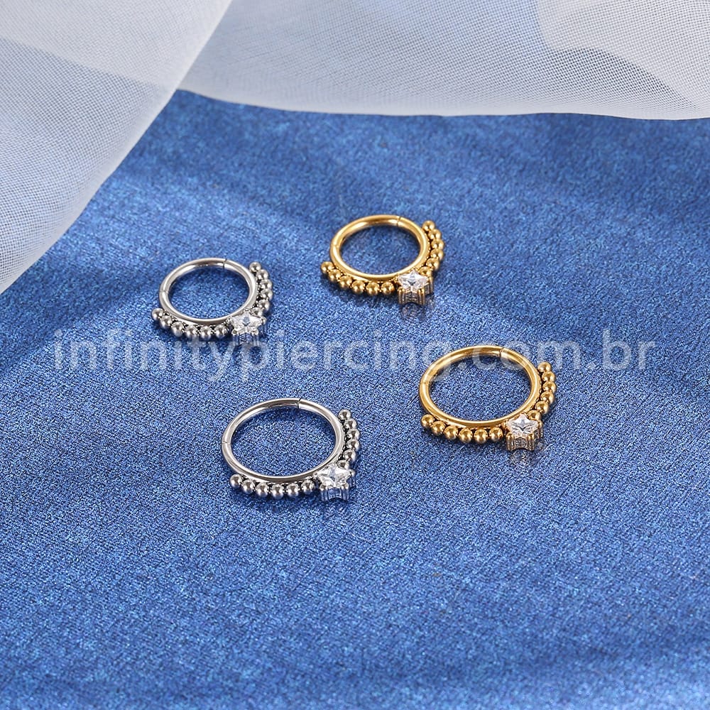 Piercing Argola Segmentada Aço Cirúrgico Zircônia 1 Pedra Estrela