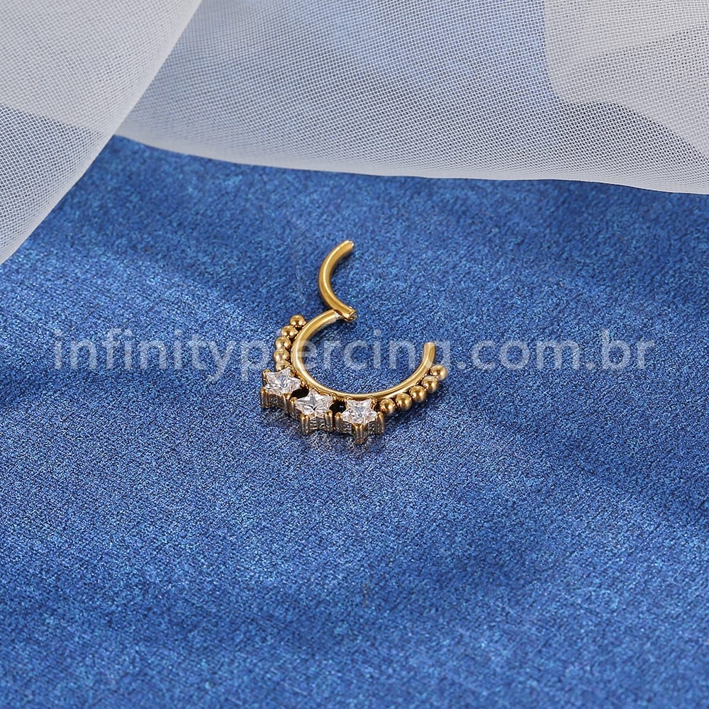 Piercing Argola Segmentada Aço Cirúrgico 3 Estrelas Zircônia