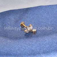 Piercing Labret Aço Cirúrgico Flor De Lotus 3 Zircônias Com Pingente
