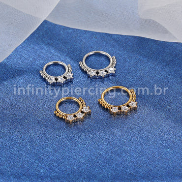 Piercing Argola Segmentada Aço Cirúrgico 3 Estrelas Zircônia