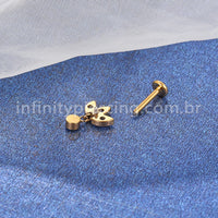 Piercing Labret Aço Cirúrgico Flor De Lotus 3 Zircônias Com Pingente