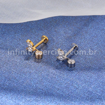 Piercing Labret Titânio 2 Petalas Com Pingente Zircônia