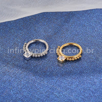 Piercing Argola Aço Cirúrgico Segmento Articulado Bolinhas Zircônia Quadrada Cravejada